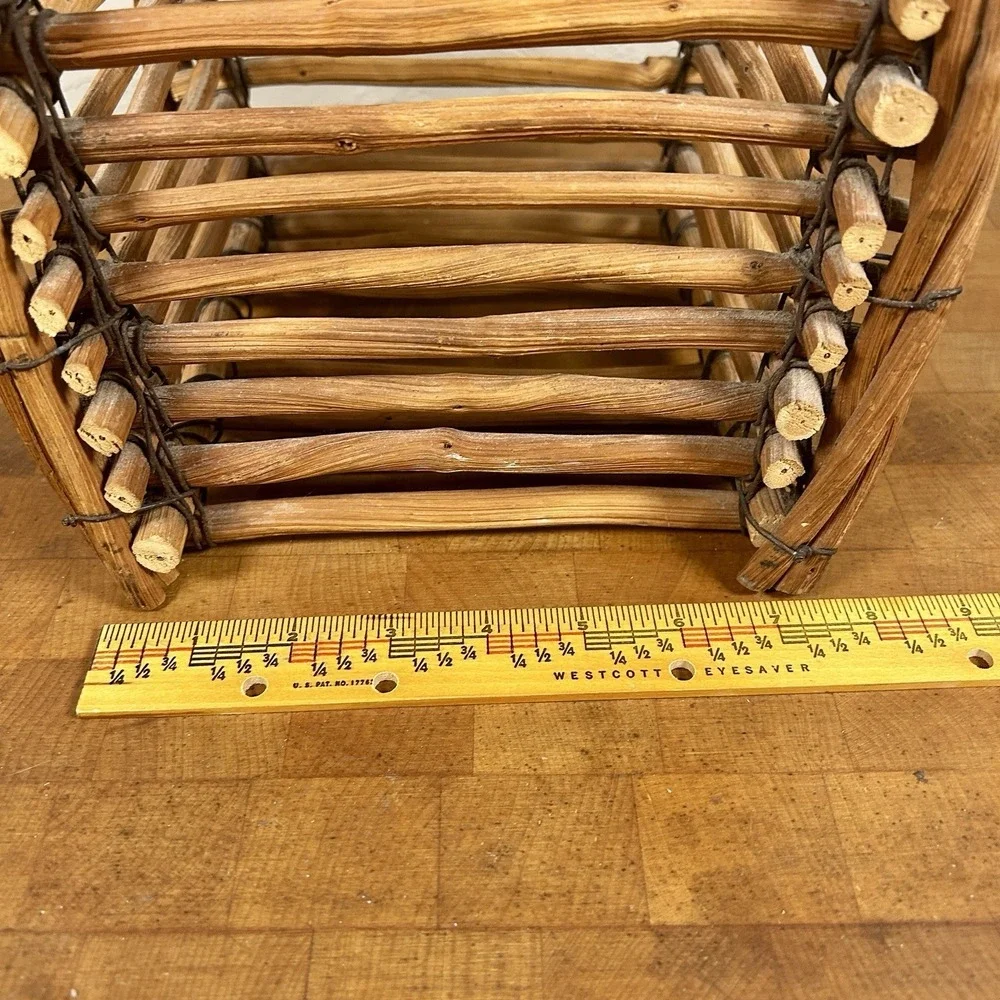 Vintage Adirondack Log Cabin Style Stick Basket Caddy Primitive Cottagecore 90s